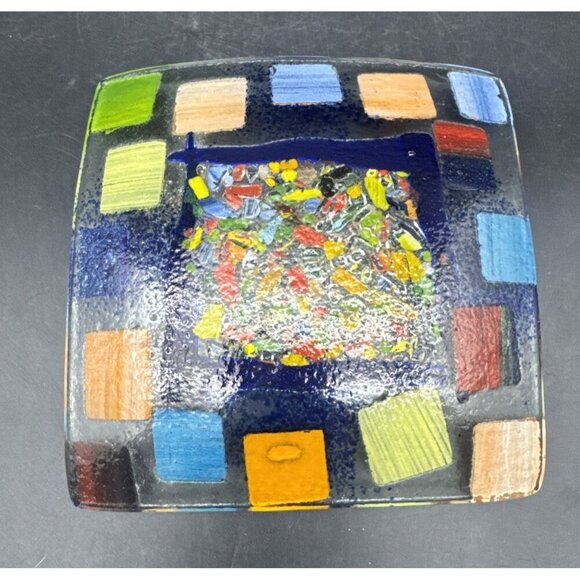 Colorful Fused Textured Art Glass Square Trinket Dish Ashtray 5.5” X 5.5” - Picture 4 of 6